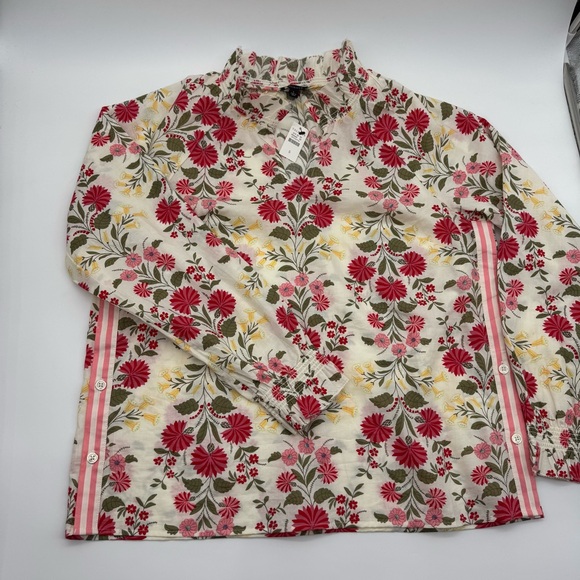 Talbots Side Button Ditsy Trail Blouse, Floral Pink Stripe Accent Size Small - Picture 3 of 15